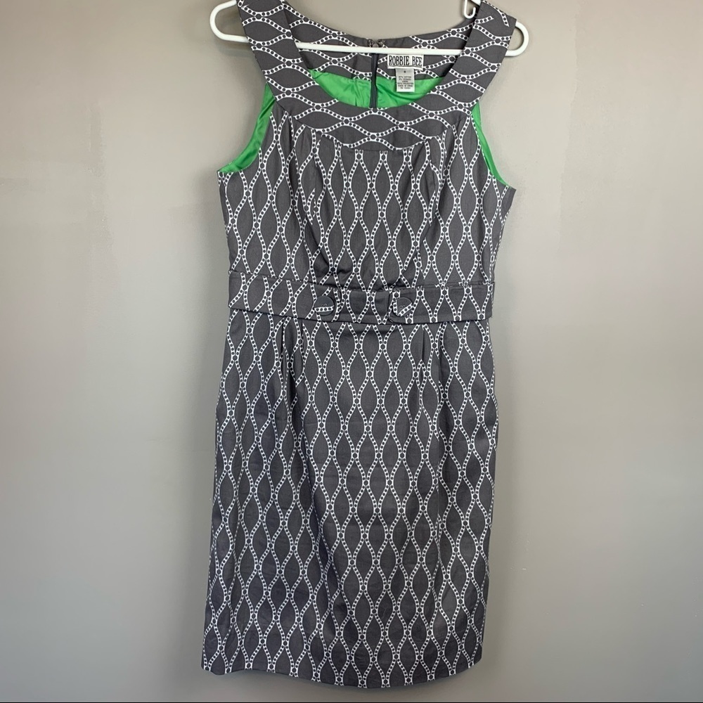 Robbie Bee Gray Career Office Sheath Dress Size 8 Sleeveless Pockets Work wear